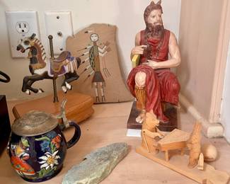 Philadelphia Toboggan Company, circa 1922 musical carousel horse, sandpainting "Monster Slayer - signed, wood carved toy...