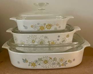 Vintage Corning-Ware Floral Bouquet Daisy casserole dishes