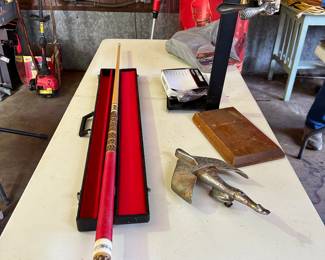 Vintage hood ornament and pool stick