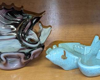 Red Wings Bird Ashtray, Art Glass Sailfish, Marlin, Swordfish Handblown