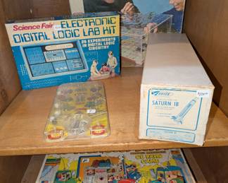 Vintage Games, Science Fair Electronic Digital Lab Kit, Aurora AFX Racing, Skilcraft Microscope, Chopper Strike, Parker 10 Four Good Buddy CB Radio Band Game