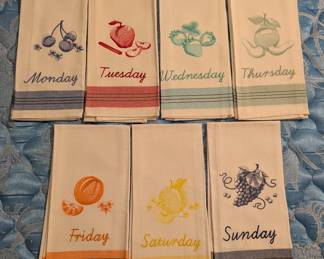 Vintage Weekday Hand Towels Linens Embroidered