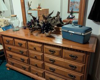 Vintage Dresser With Mirror, Drift Wood Glass Grapes, Travel Case