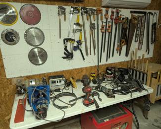 Tools, saw, saw blades, clamps, hand saws