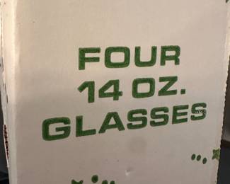 Here are two sets of four rare vintage Tenbrooks Christmas tree frosted glasses 14 ounce tumblers, pristine in their original boxes!