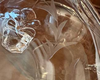 A beautiful set of etched crystal. Platters, Candelabras, bowls, and stemware!