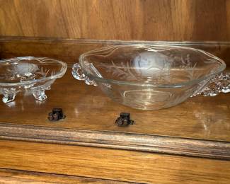 A beautiful set of etched crystal. Platters, Candelabras, bowls, and stemware!