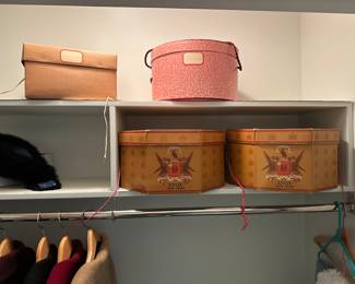 The hat boxes in the closet are all vintage and they are also all empty