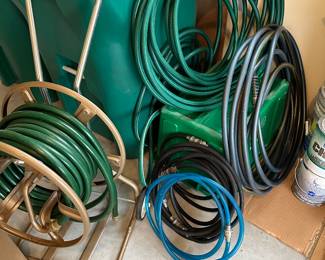 We’re now finalizing the sale in the garage. We have lots of hoses garden equipment, hose reels, and more.!