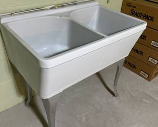 A FANTASTIC CRANE Porcelain and Metal Double Laundry Sink! IN MINT CONDITION! UNUSED! NOT EVEN HOOKED UP!
