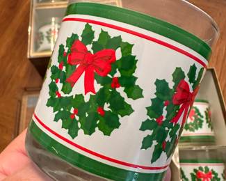 Here are two sets of four Georges Briard Christmas glasses in their original boxes. They don’t look like they’ve ever been used in our mint condition!