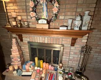 The fireplace mantle hearth holds lots of great items