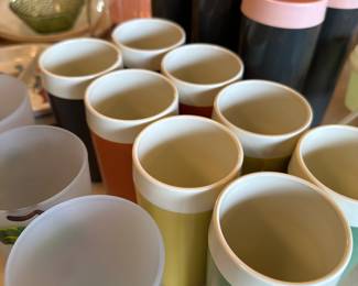 Sitting right next to those tumblers is a set of eight smaller multicolored Thermo-serve tumblers also an excellent condition!