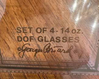 Here are two sets of four Georges Briard Christmas glasses in their original boxes. They don’t look like they’ve ever been used in our mint condition!