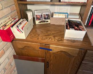 This shelf is filled with vintage recipe cards!