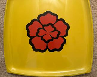 Here is another fantastic mid-century modern tray. This one is square with a chrysanthemum and it too is most likely man in Japan. Both of them are superb mint condition.