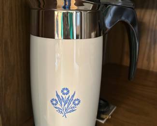 This is a fantastic, corning, ware, blue corn flower percolator