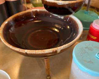 Mid-Century Modern Brown Drip Glaze Chip and Dip set! OUTSTANDING!