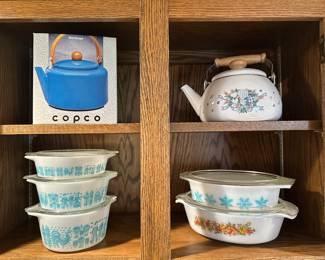 Lots of vintage Pyrex found throughout the kitchen!