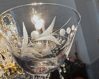 A beautiful set of etched crystal. Platters, Candelabras, bowls, and stemware!