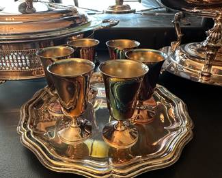 Lovely little silver plate tray with six cordial
