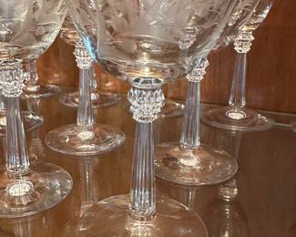 A beautiful set of etched crystal. Platters, Candelabras, bowls, and stemware!