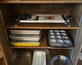 Lots of vintage bakeware in every shape imaginable from tin to glass