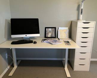 Manual Adjustable Desk, IKEA Alex 9-Drawer Unit, MAC Computer, Logitech Wireless Keyboard w Mouse 