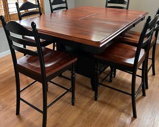 Ashley Signature Design Pub Style Table w Built-in Leaf and 6 Chairs (base has added storage)
