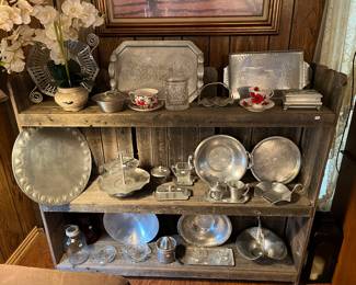 Hammered aluminum on a barnwood shelf