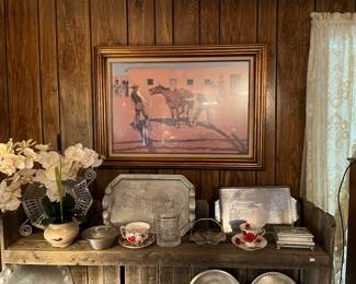 Hammered aluminum on a barnwood shelf