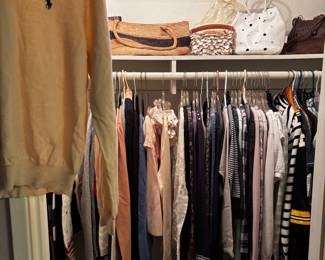 ladies clothing, tops, cashmere sweaters pants, shoes, small. handbags 