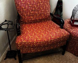 armchair, partial upholstered with slat back  