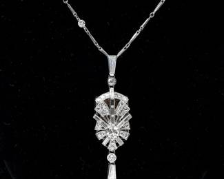 1l 1051 Art Deco Diamond Platinum Handmade Pendant and Chain