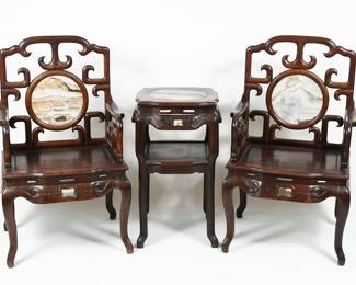 1n 1075 3pc Late Qing Dynasty Chinese Chairs and Table