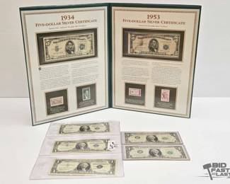 1060 5 Silver Certificates 2 $1 Bills