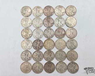 1862 30 Silver Walking Liberty Half Dollars, 367g