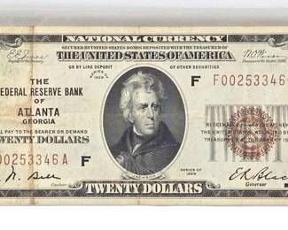 1026 1929 Atlanta Georgia National Currency $20 Bank Note