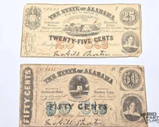1010 2 1863 Confederate Currency Notes