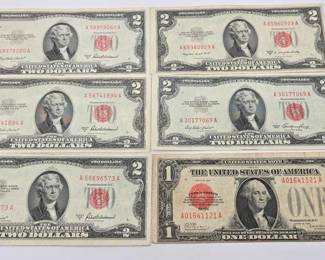 1040 5 Red Seal $2 Bills 1 $1 Red Seal Bill