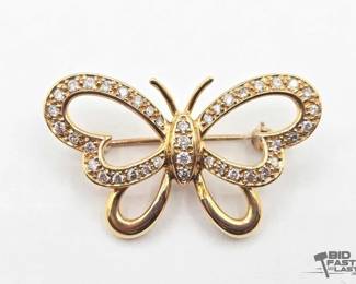 612 14k Yellow Gold Diamond Butterfly Brooch, 4.78g