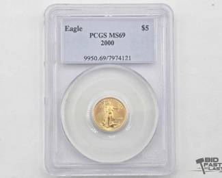 1308 PCGS Graded 2000 $5 American Gold Eagle Coin MS69