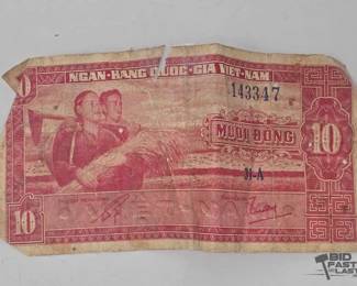 1938 South Vietnam Muoi ong $10 Banknote