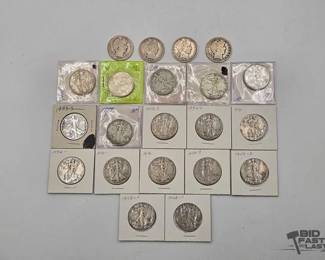 1856 17 Silver Walking Liberty Half Dollars 4 Silver Barber Half Dollar