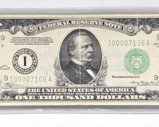 1002 1934 $1000 Federal Reserve Note