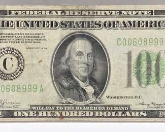 1016 1934 $100 Federal Reserve Note