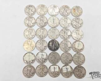 1864 30 Silver Walking Liberty Half Dollars, 365g