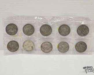 1674 10 Morgan Silver Dollars