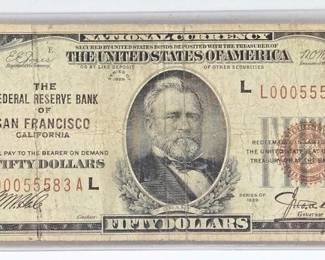 1018 1929 San Francisco California National Currency $50 Bank Note