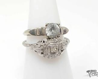 600 2 14k White Gold Rings with Diamond Aqua Gemstone Center Rings, 3g